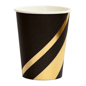 COPO PAPEL LISTRAS PRETO E DOURADO