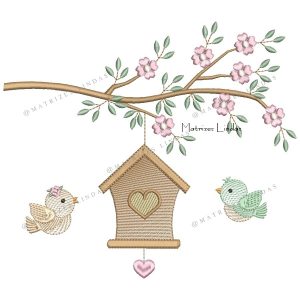 Matriz de Bordado – Galho com Casinha e Passarinhos