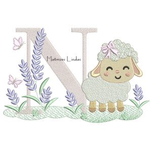 Matriz de Bordado – Letra N Ovelhinha Lavanda