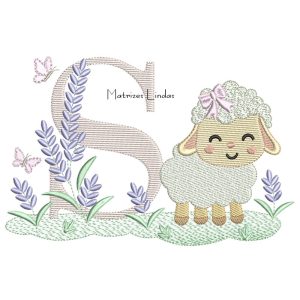 Matriz de Bordado – Letra S Ovelhinha Lavanda