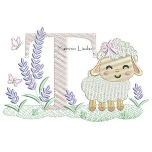 Matriz de Bordado – Letra T Ovelhinha Lavanda