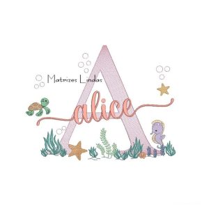 Matriz de Bordado – Nome Alice Fundo do Mar
