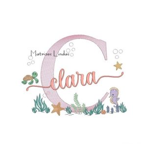 Matriz de Bordado – Nome Clara Fundo do Mar