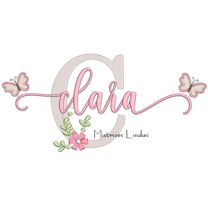 Matriz de Bordado – Nome Clara com Borboletas
