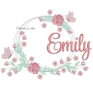 Matriz de Bordado – Nome Emily Moldura Floral