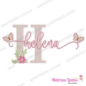 Matriz de Bordado – Nome Helena com Borboletas