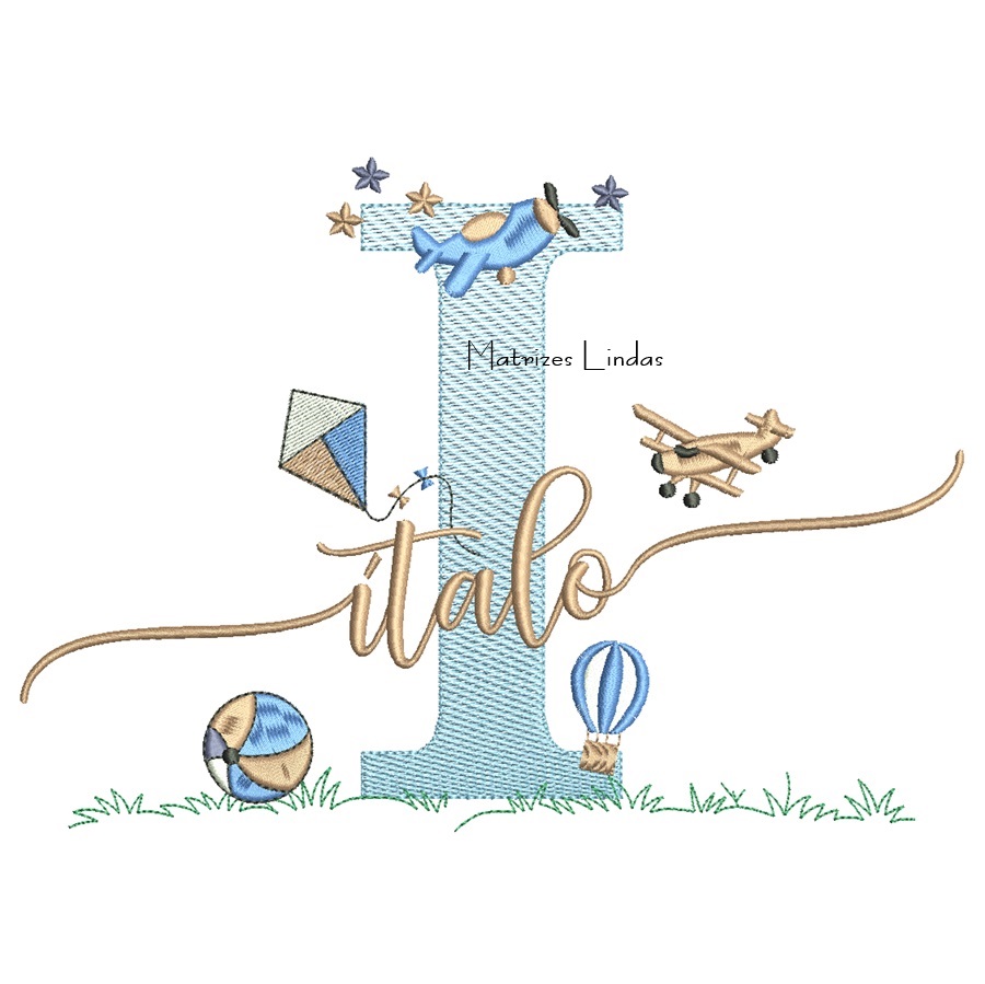 Matriz de Bordado – Nome Ítalo com Brinquedos