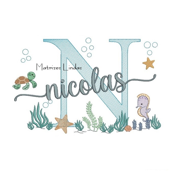 Matriz de Bordado – Nome Nicolas Fundo do Mar - Image 2