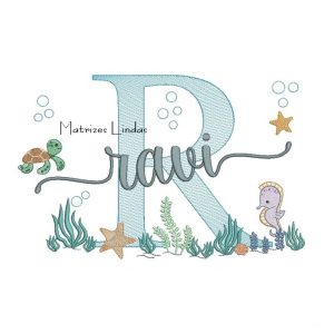 Matriz de Bordado – Nome Ravi Fundo do Mar