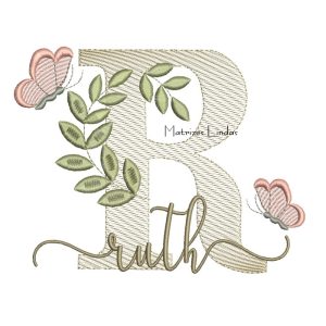 Matriz de Bordado – Nome Ruth folhas e Borboletas