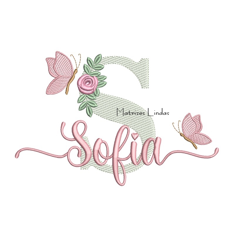 Matriz de Bordado – Nome Sofia Sobreposto com Flor