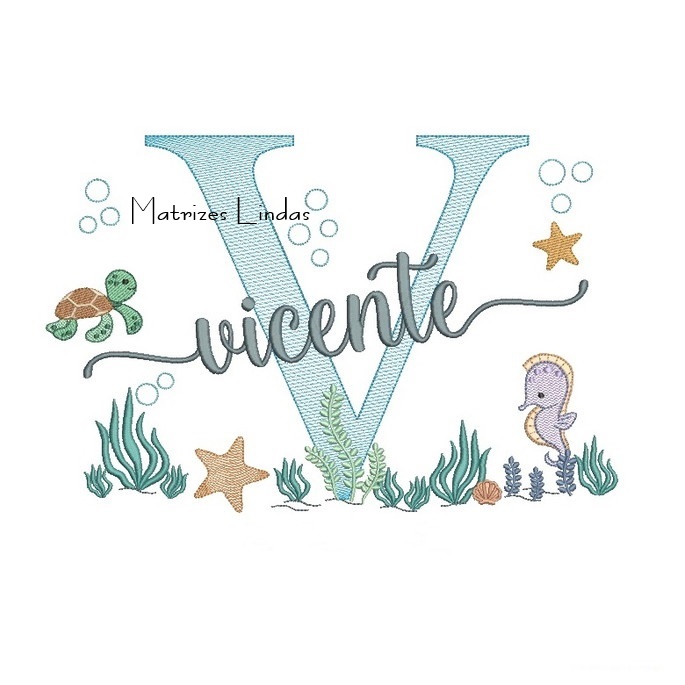 Matriz de Bordado – Nome Vicente Fundo do Mar