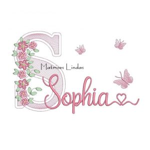 Matriz de Bordado – Nome Sophia Flores e Borboletas