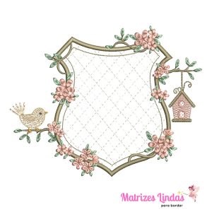 Matriz de Bordado – Moldura Aplique Passarinho no Galho